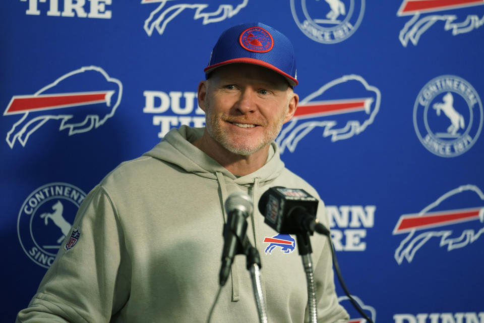 Buffalo Bills head coach Sean McDermott speaks during a news conference after an NFL football game, Monday, Jan. 8, 2024, in Miami Gardens, Fla. The Bills defeated the Dolphins 21-14. (AP Photo/Lynne Sladky)