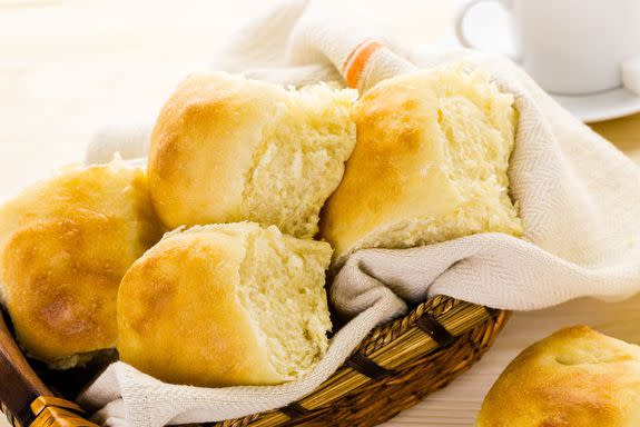 Freshly baked sourdough dinner rolls on the table.; Shutterstock ID 244728043