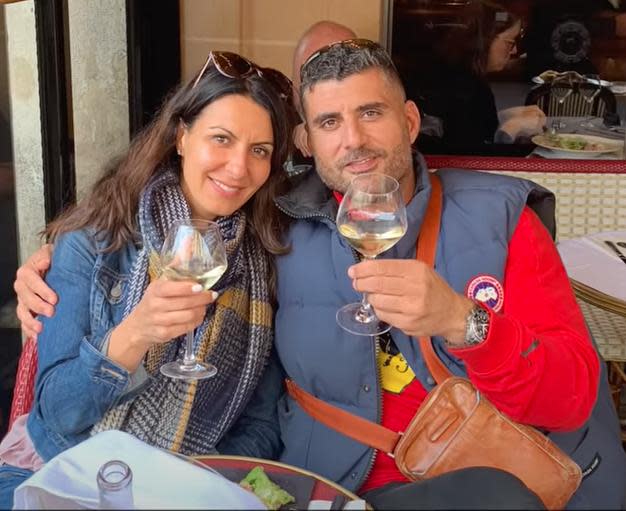 Giorgio Barresi, right, is pictured with his wife Sonia Horta-Barresi. He was shot and killed on their Stoney Creek driveway in 2020. (Hamilton Police Services/Youtube - image credit)
