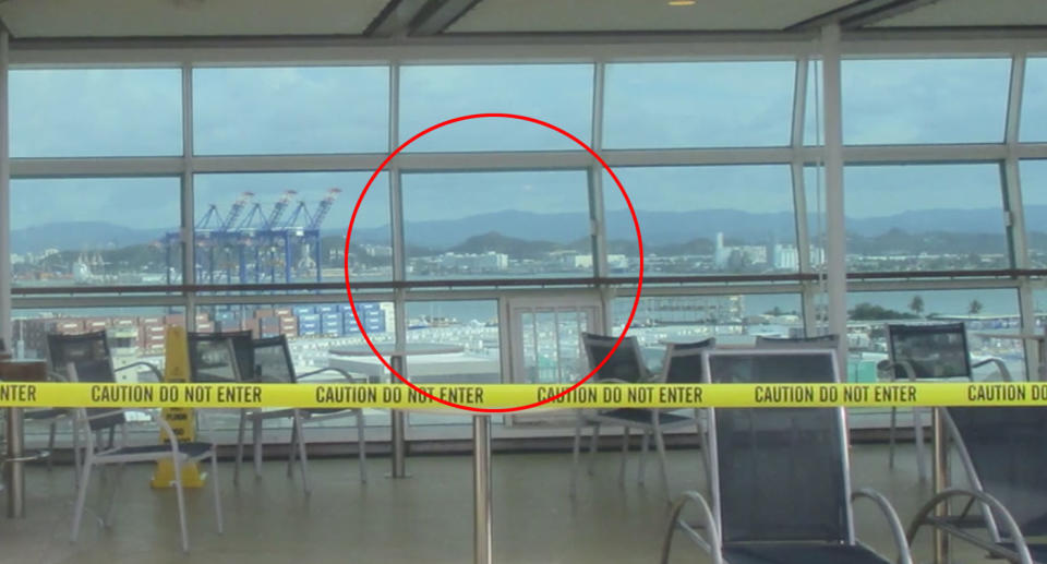 A crime scene is pictured on a cruise ship.