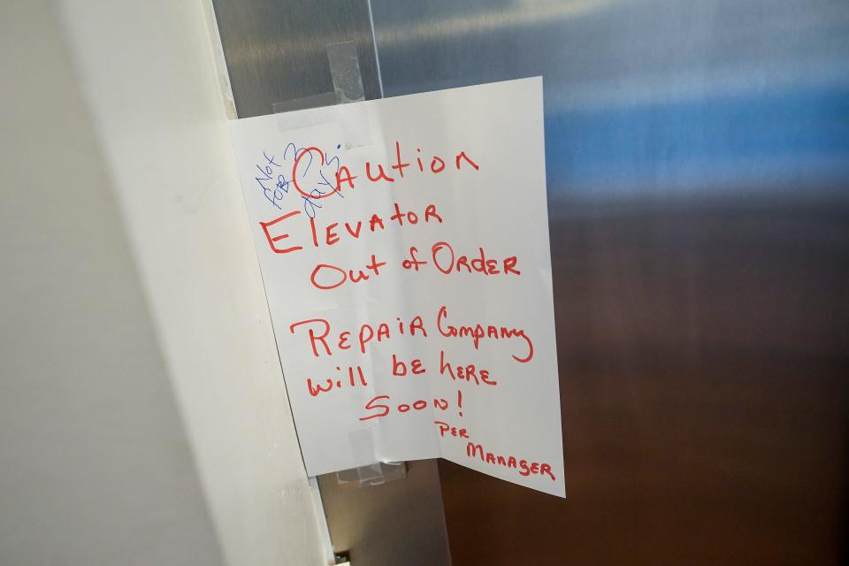 Some residents say the elevator at Community Housing Network's Creekside Place Apartments has been out of order since last Friday. A hand-written note was left notifying residents of the outage.