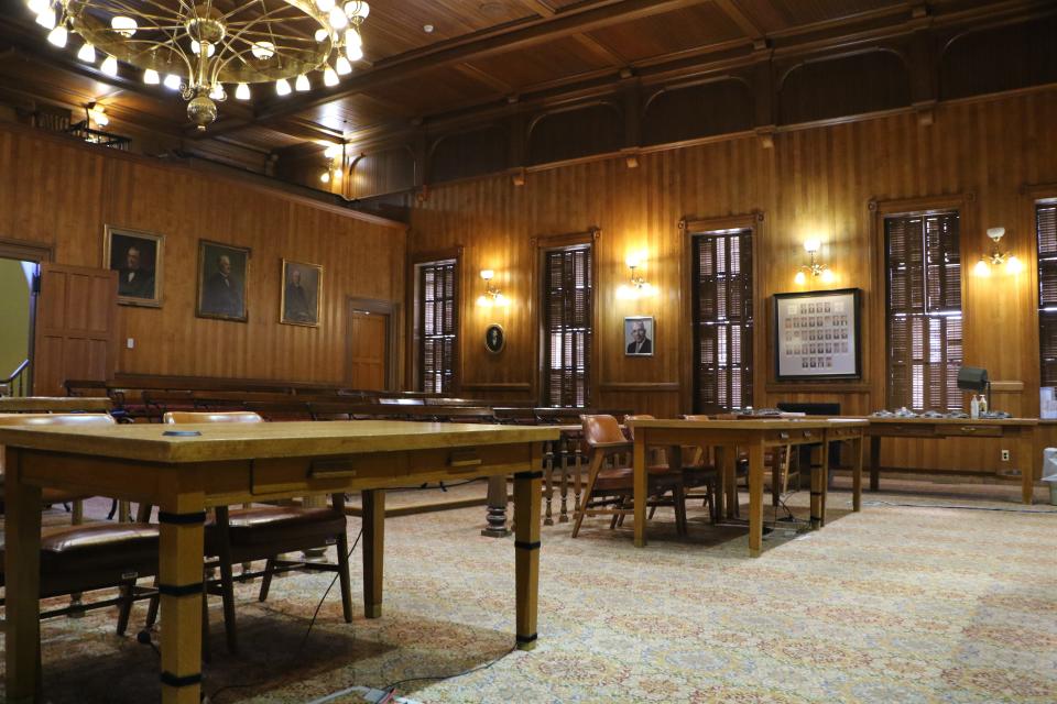 A 2023 view of the courtroom in Schoharie County Courthouse where Herbert Johnson was tried in 1931 for the 1930 shooting death of Sheriff Henry Steadman.