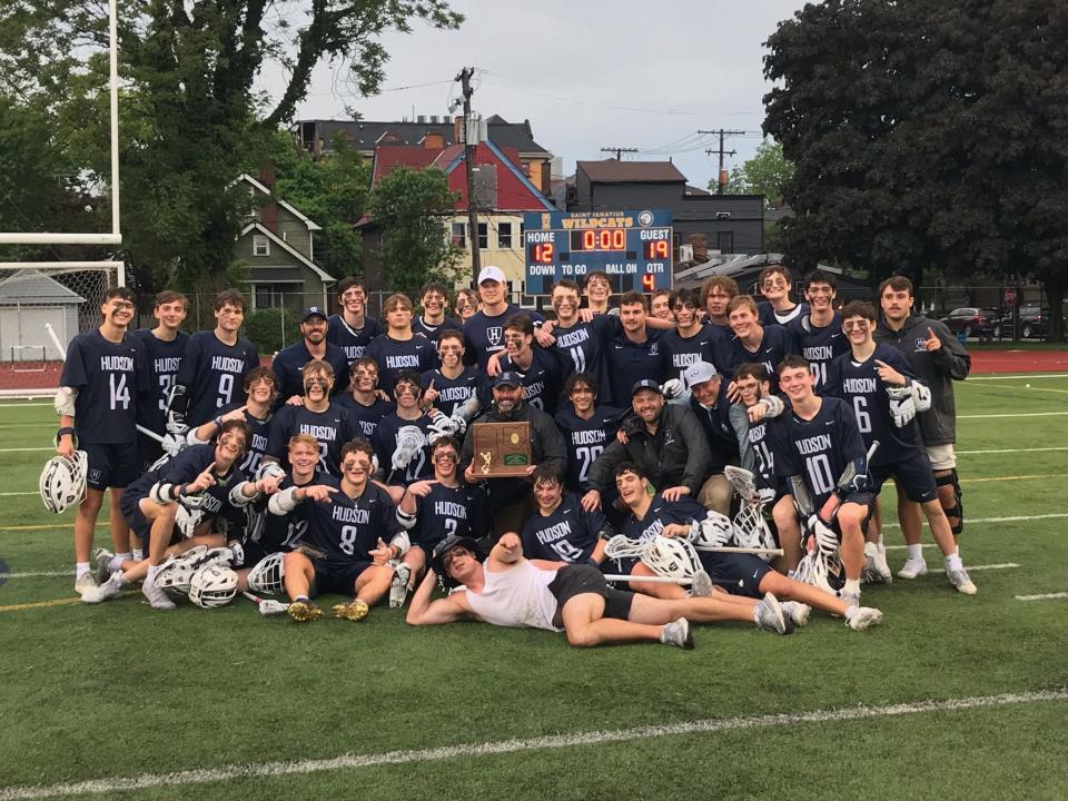 Hudson celebrates after beating St. Ignatius 19-12 to win the Division I, Region 2 final.