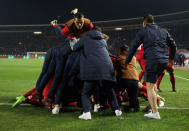 Soccer Football - 2018 World Cup Qualifications - Europe - Serbia vs Georgia - Rajko Mitic Stadium, Belgrade, Serbia - October 9, 2017 Serbia’s Aleksandar Prijovic celebrates scoring their first goal with teammates REUTERS/Marko Djurica