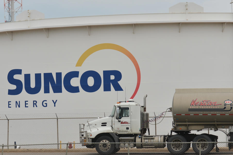 A view of Suncor Energy logo in Suncor Energy Edmonton Refinery, Alberta.  On Tuesday, September 11, 2018, in Edmonton, Alberta, Canada. (Photo by Artur Widak/NurPhoto via Getty Images)