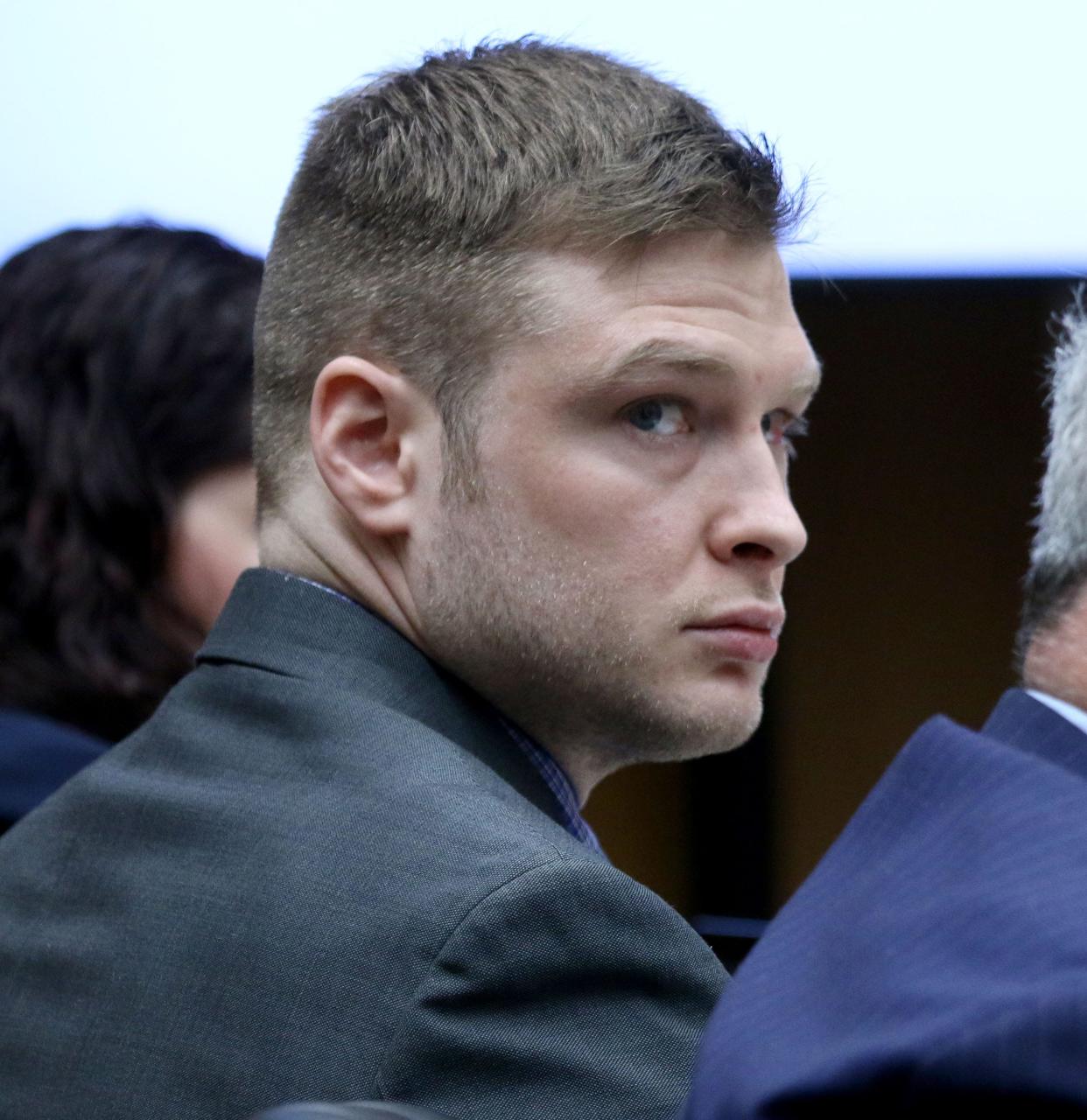 Christopher Gregor is shown during his trial before Superior Court Judge Guy P. Ryan in Toms River Tuesday, May 7, 2024. Gregor is charged with the 2021 murder and child endangerment of his 6-year-old son Corey Micciolo.