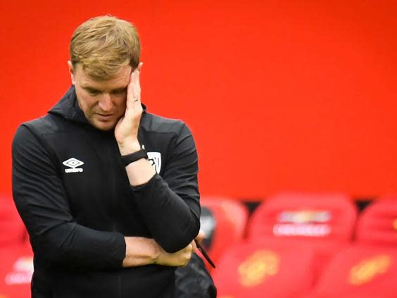 Eddie Howe reacts during defeat by Manchester United (Getty)