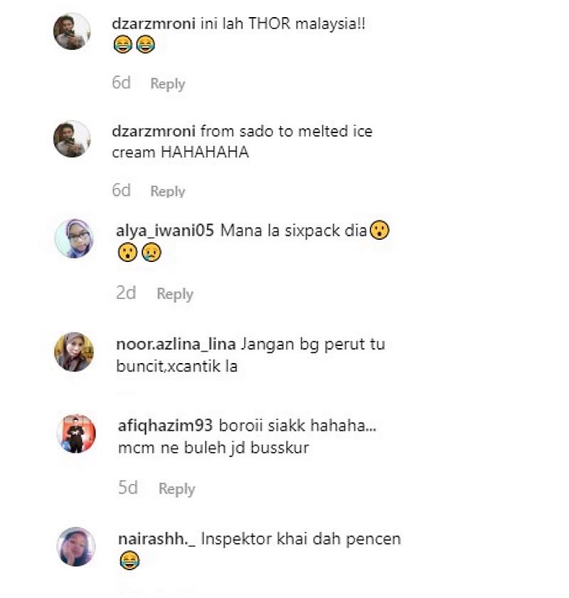 Social media users’ comments on Shaheizy’s topless photo. — Screengrab via Instagram/@shaheizy_sam