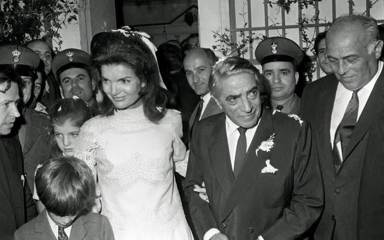 Jackie leaving the chapel with her new husband, Greek shipping magnate Aristotle Onassis. Source: Supplied