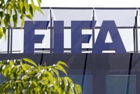 The logo of soccer's international governing body FIFA is seen on its headquarters in Zurich, Switzerland, May 27, 2015. REUTERS/Ruben Sprich