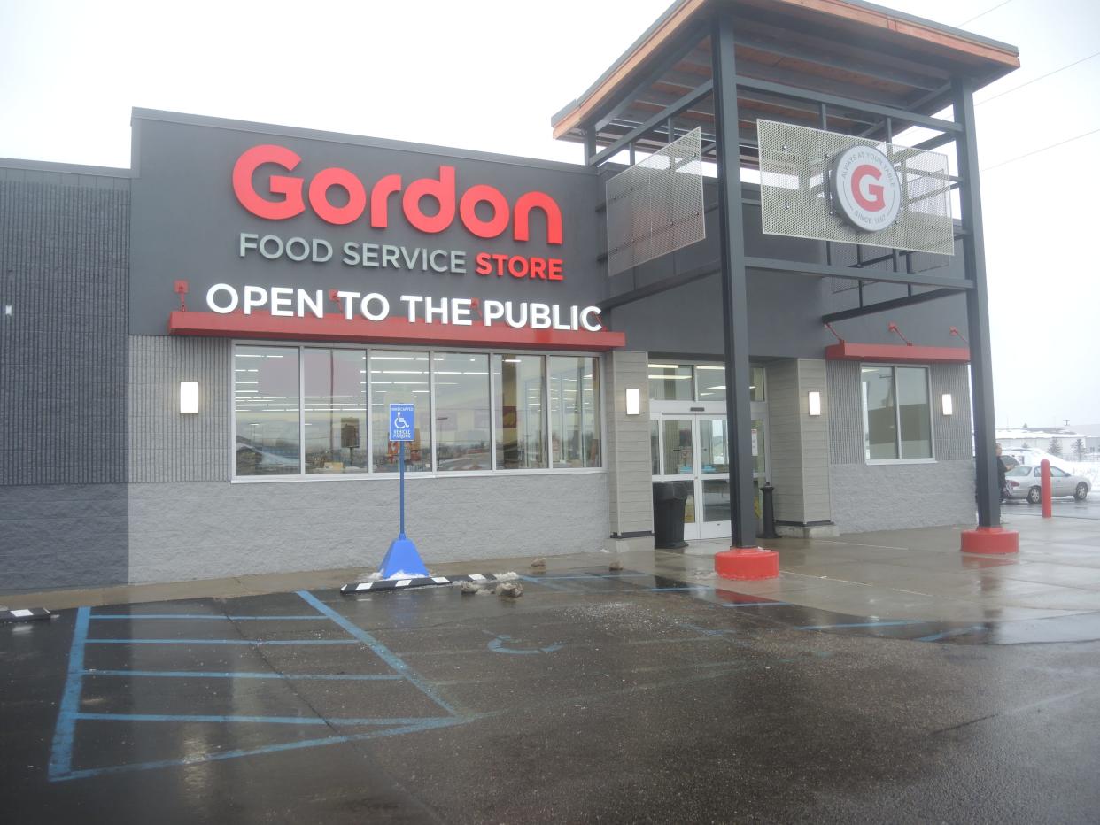 The outside of the Gordon Food Service store in Gaylord has been remodeled after suffering damage from the May 20 tornado that touched down in the area.