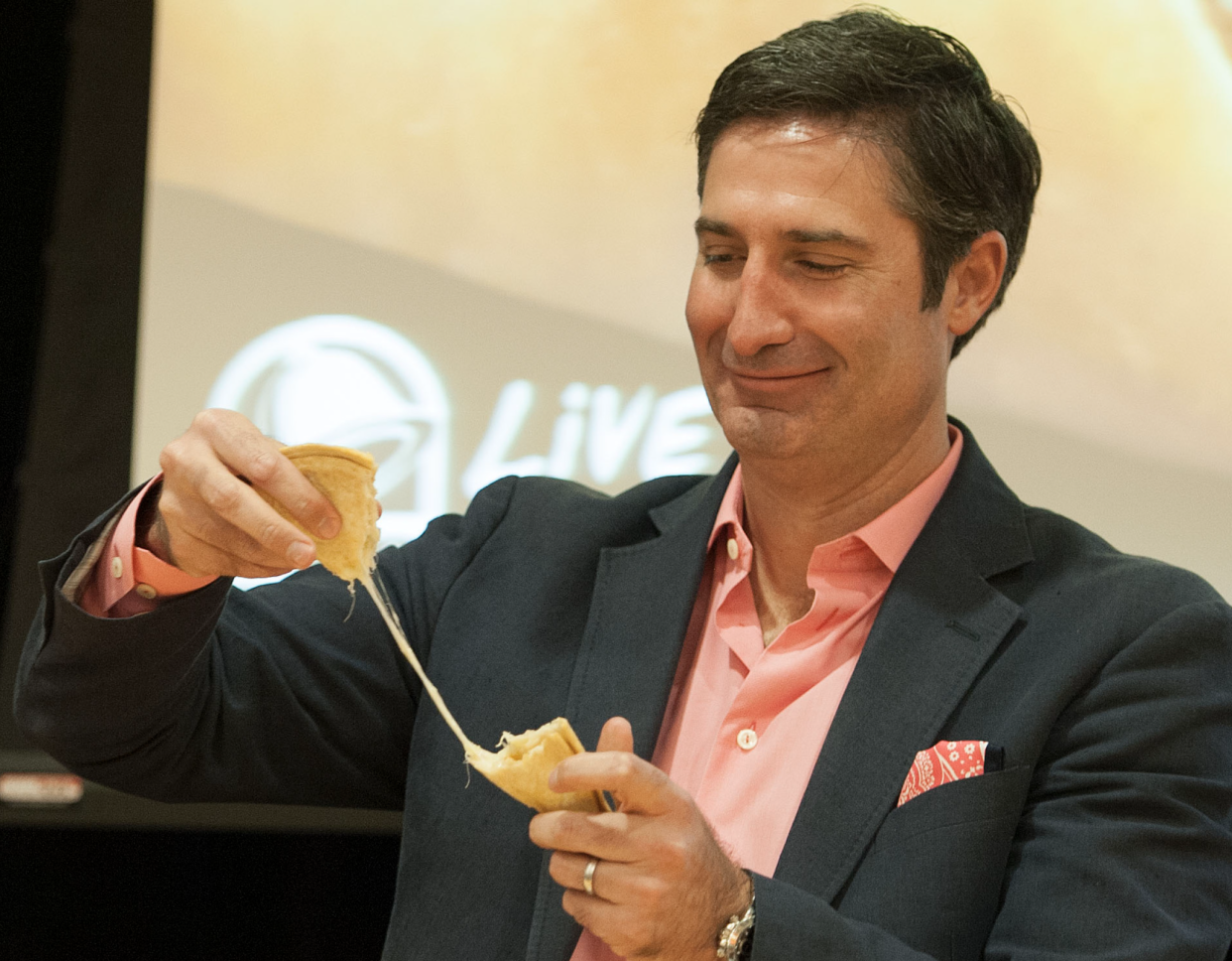 Taco Bell CEO Brian Niccol during a special sneak peek employee preview party for the launch of the Quesalupa on Feberuary 5, 2016. (Photo by Kevin Sullivan/Digital First Media/Orange County Register via Getty Images)