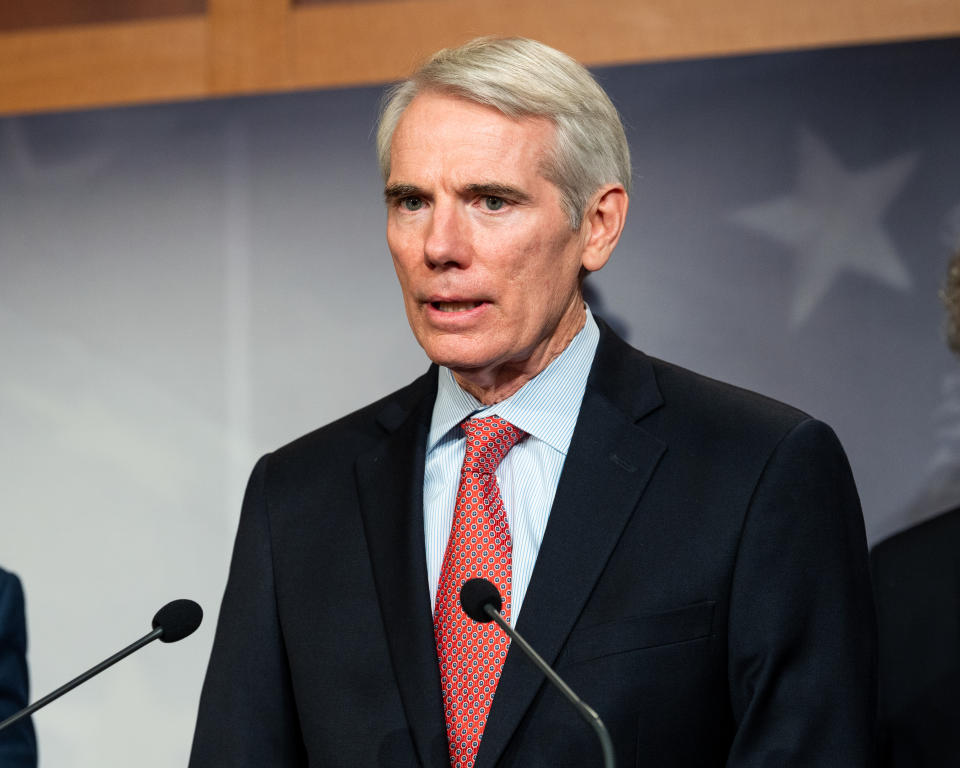 WASHINGTON, D C , UNITED STATES - 2019/06/27: U.S. Senator Rob Portman (R-OH) speaking at a press conference on sanctions on North Korea in the National Defense Authorization Act at the US Capitol in Washington, DC. (Photo by Michael Brochstein/SOPA Images/LightRocket via Getty Images)