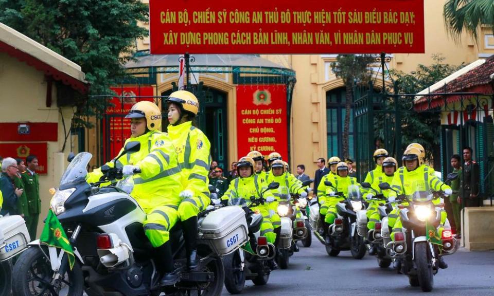 Vietnamese police in Hanoi ahead of the summit.