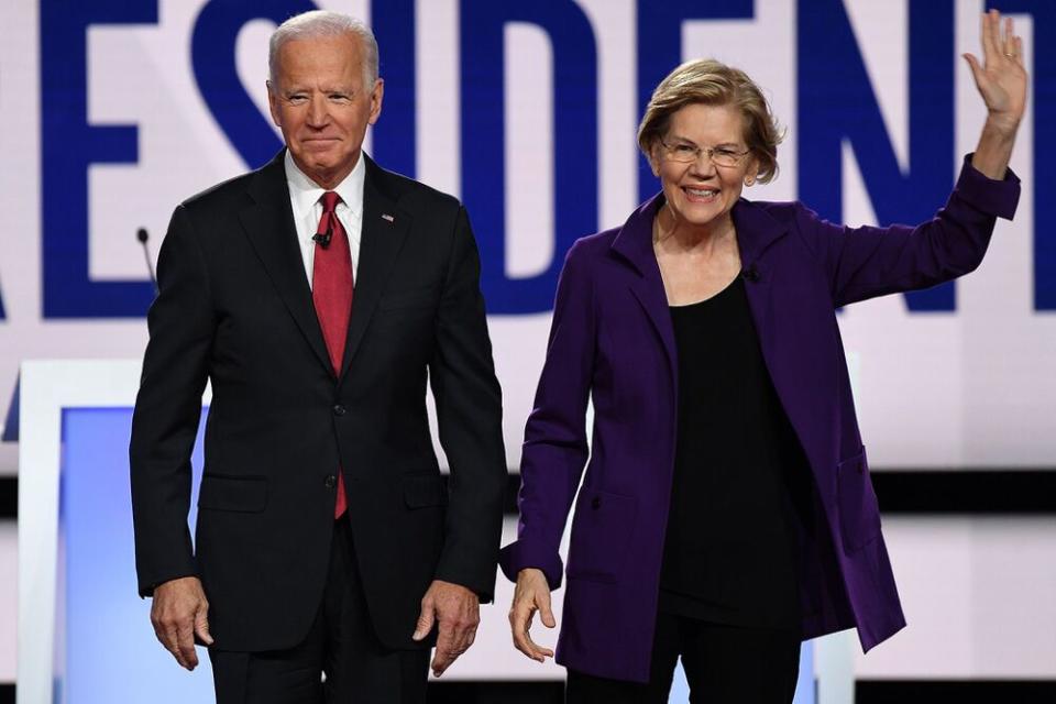 From left: former Vice President Joe Biden and Sen. Elizabeth Warren | SAUL LOEB/AFP via Getty