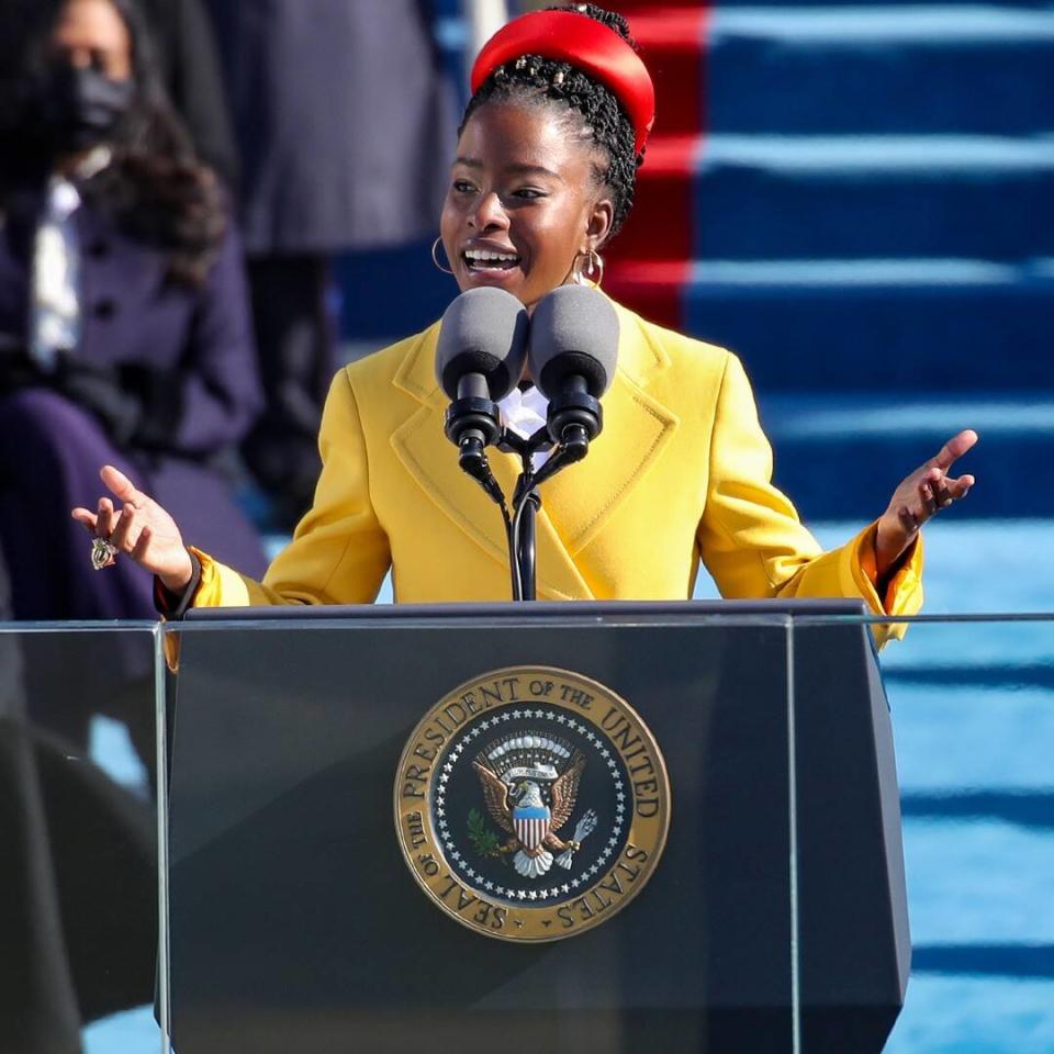 Amanda Gorman recited her poem “The Hill We Climb” at the presidential inauguration on Jan. 20, 2021.