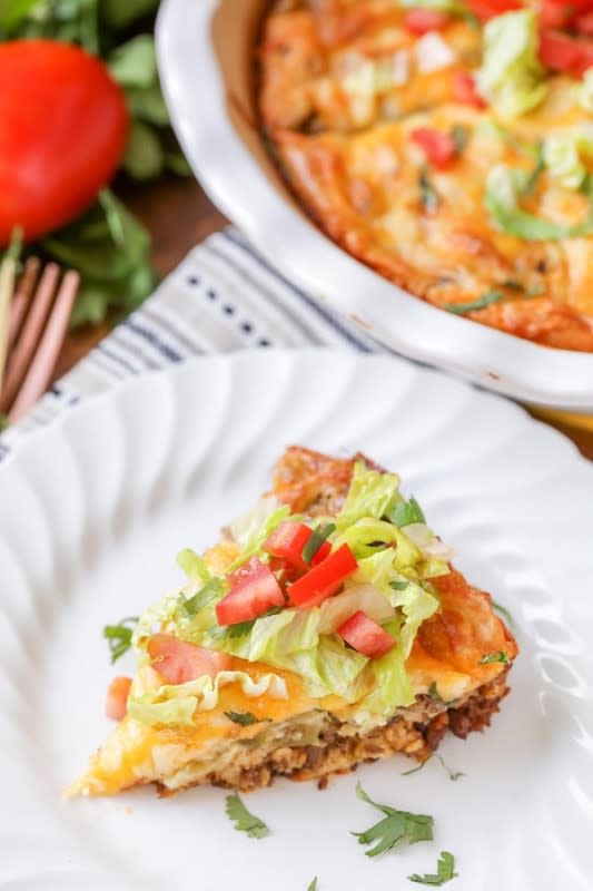 <p>Lil’ Luna</p><p>A super simple and delicious recipe for Taco Pie.</p><p><strong>Get the recipe: </strong><a href="https://lilluna.com/taco-pie/" rel="nofollow noopener" target="_blank" data-ylk="slk:Taco Pie;elm:context_link;itc:0;sec:content-canvas" class="link rapid-noclick-resp"><strong>Taco Pie</strong></a></p>