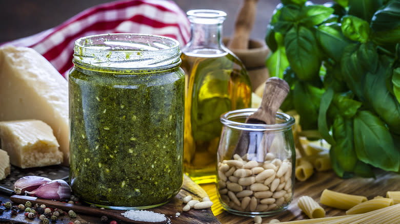 Jar of green pesto