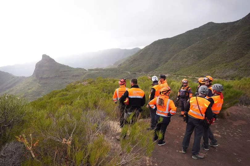 Search and rescue workers near to the village of Masca, Tenerife, where the search for missing British teenager Jay Slater, 19, from Oswaldtwistle, Lancashire, continues.