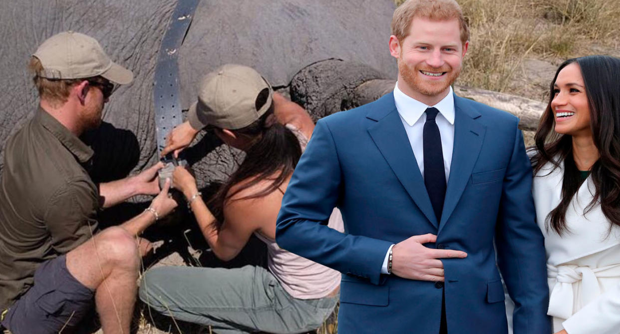 Harry and Meghan in Botswana (left) and when they announced their engagement (right) [Photo: Instagram/@SussexRoyal and Getty]