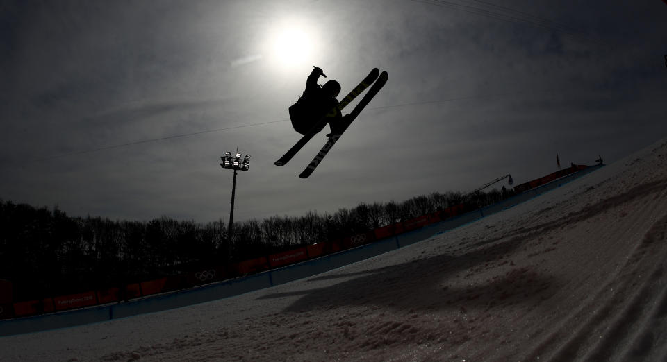 <p>Elisabeth Gram, of Austria, runs the course during the women’s halfpipe qualifying at Phoenix Snow Park at the 2018 Winter Olympics in Pyeongchang, South Korea, Monday, Feb. 19, 2018. (AP Photo/Charlie Riedel) </p>