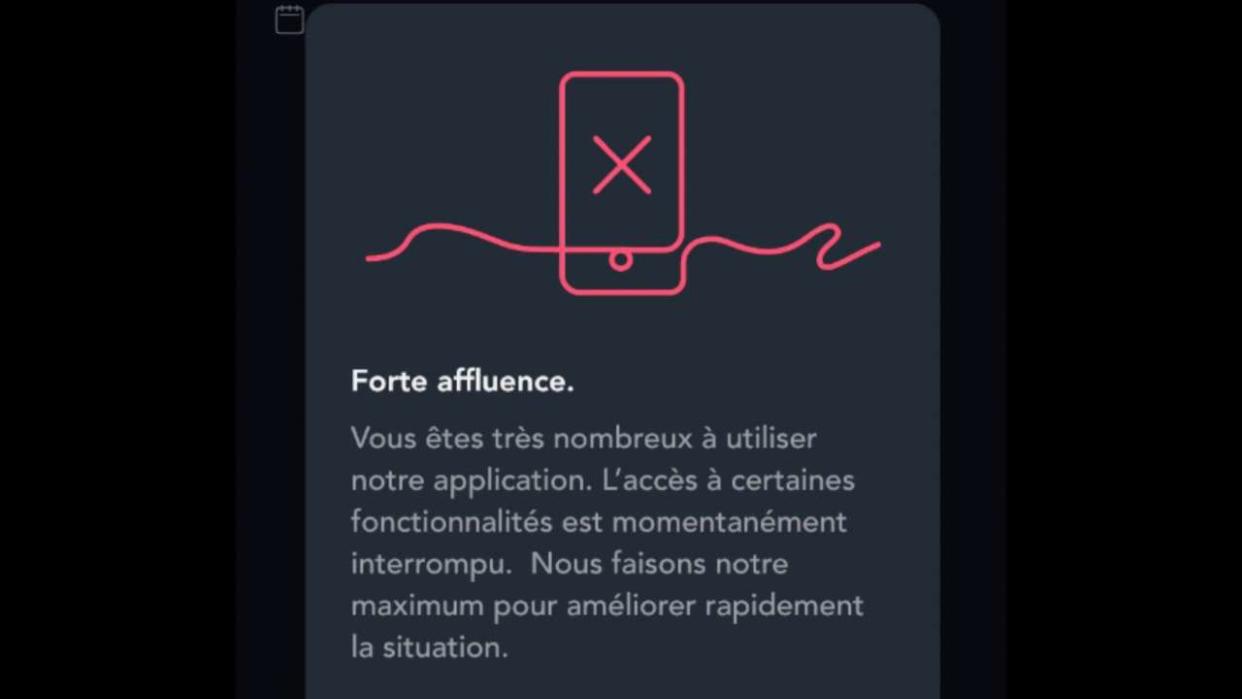 L’application OuiSNCF n’était pas disponible vers 7h30 du matin en raison de la trop forte affluence.