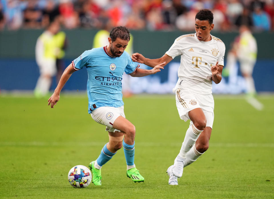 GREEN BAY, WISCONSIN - JULY 23: Soccer's Bernardo Silva of Manchester City in action during the pre-season friendly match between Bayern Munich and Manchester City at Lambeau Field on July 23, 2022 in Green Bay, Wisconsin. (Photo by Matt McNulty - Manchester City/Manchester City FC via Getty Images)