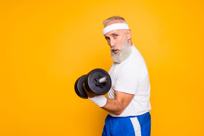 A older man working out.