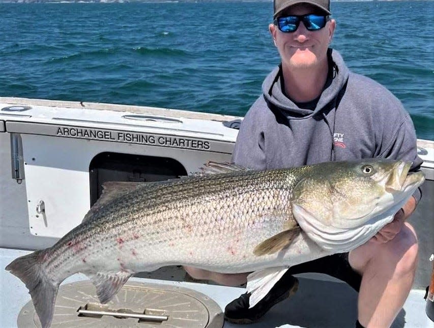 Capt. Mike Littlefield of Archangel Charters out of Newport caught this 55-pound striped bass.