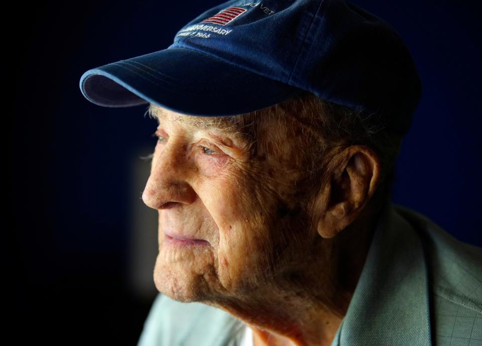 Charles Seiter, a 103-year-old World War II veteran who landed on Utah Beach, poses for a picture in Sun City, Arizona.