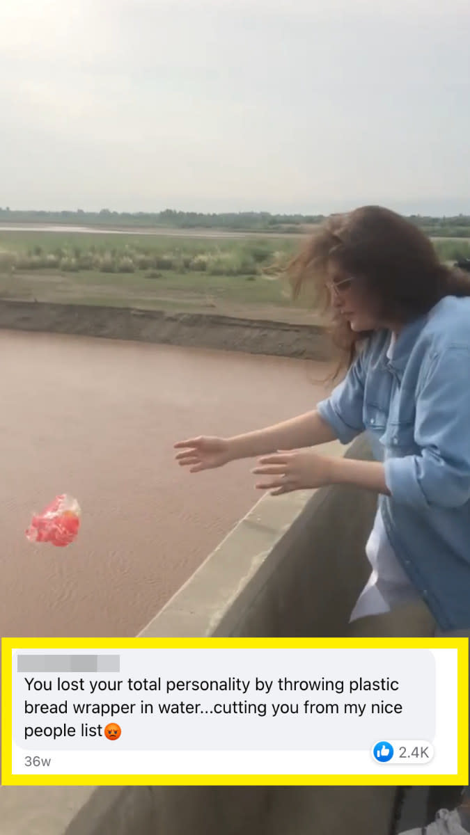 REsham throwing plastic into water