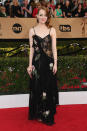 <p>Emma Stone’s personality might be bubbly and bright but her Alexander McQueen dress was quite the opposite. (Photo: Getty Images) </p>