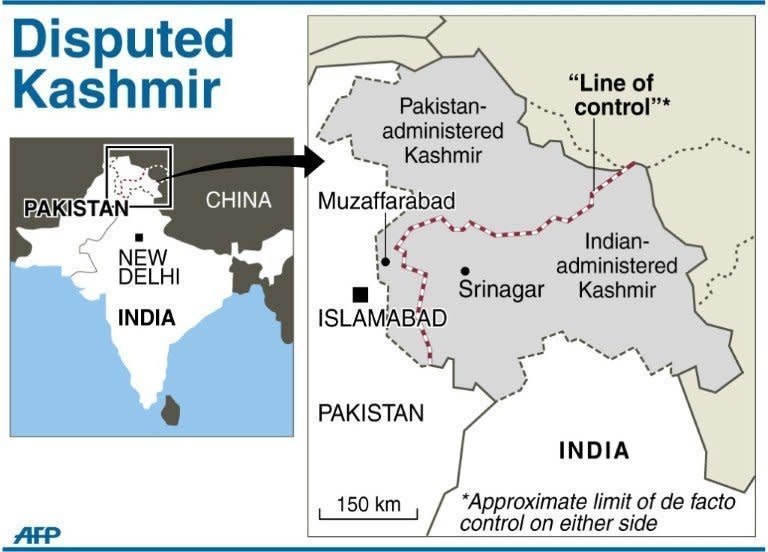 Map of Kashmir showing the de-facto border known as the Line of Control (LoC) between India and Pakistan. Pakistan Prime Minister Nawaz Sharif has pledged to respond to rising tensions in disputed Kashmir with "restraint and responsibility" as officials accused India of killing another civilian by firing across the border