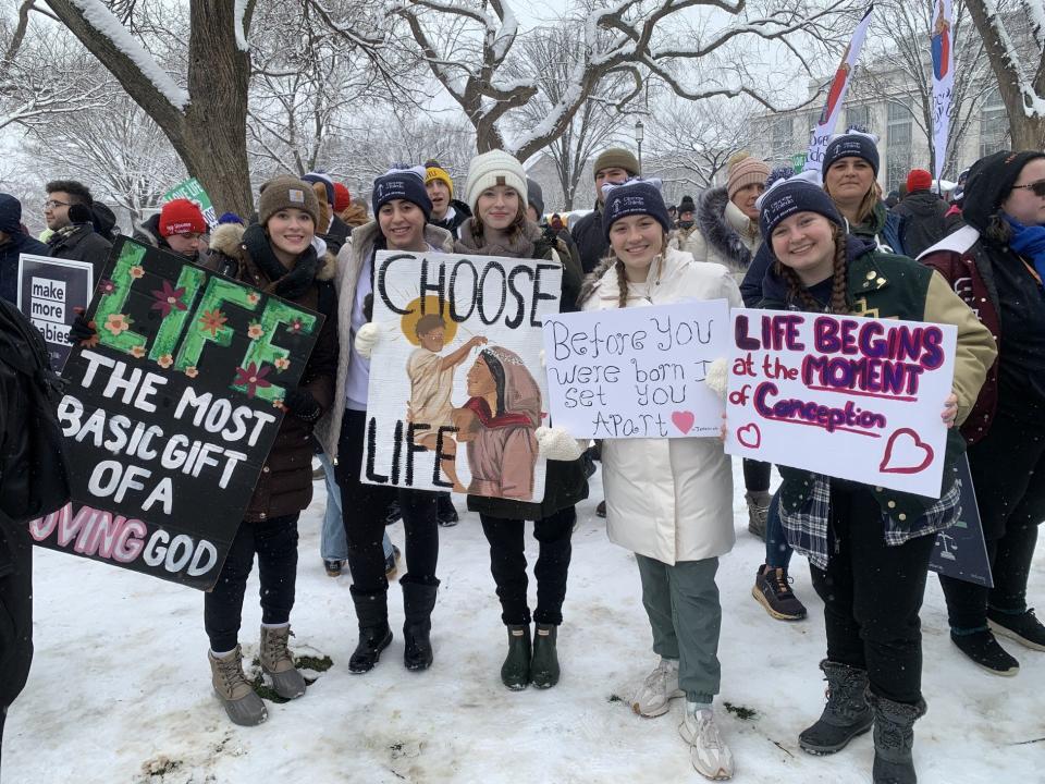 A group of local students are shown at the March for Life Rally on the National Mall before the start of the National March for Life.