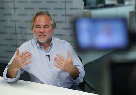 FILE PHOTO: Eugene Kaspersky, Chief Executive of Russia's Kaspersky Lab, speaks during an interview with Reuters in Moscow, Russia October 27, 2017. REUTERS/Maxim Shemetov/File Photo