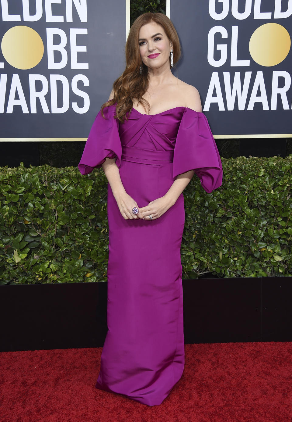 Isla Fisher arrives at the 77th annual Golden Globe Awards at the Beverly Hilton Hotel on Sunday, Jan. 5, 2020, in Beverly Hills, Calif. (Photo by Jordan Strauss/Invision/AP)