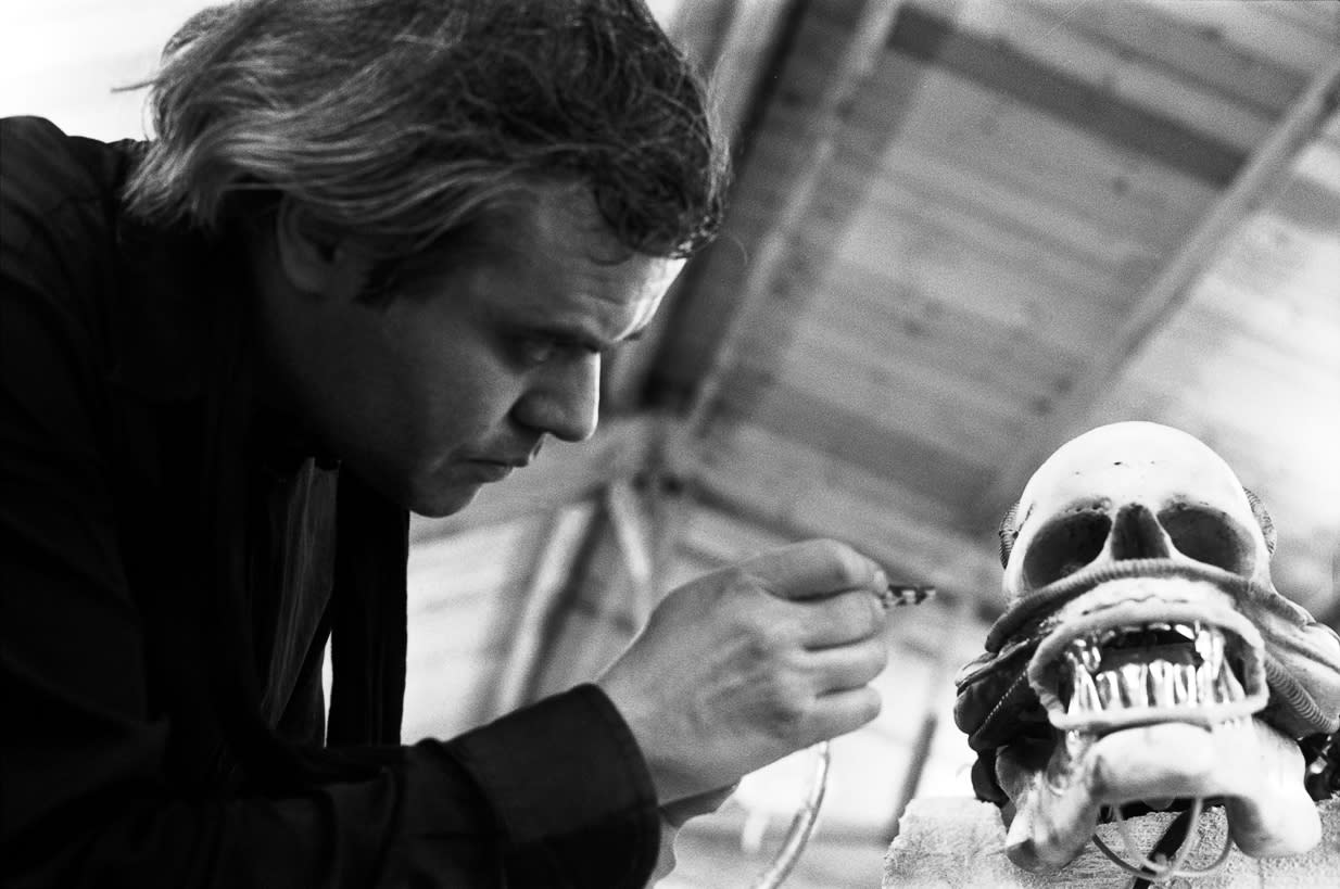 Giger at work on the Xenomorph in his studio (Photo: Courtesy of and ©2021 Museum HR Giger) 