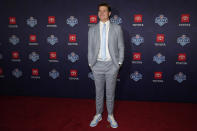 North Carolina quarterback Drake Maye poses on the red carpet ahead of the first round of the NFL football draft, Thursday, April 25, 2024, in Detroit. (AP Photo/Carlos Osorio)