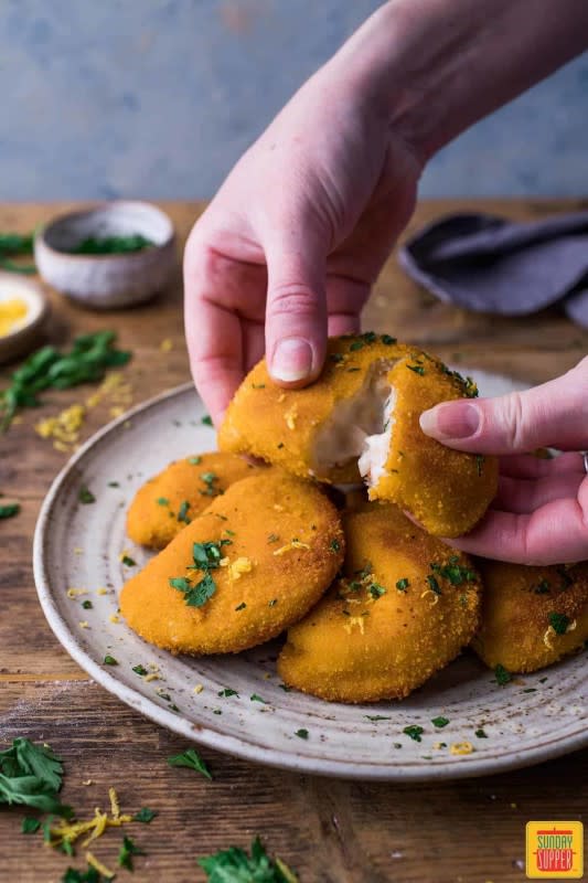 <p>Sunday Supper Movement</p><p> Soft, delectable dough with a creamy shrimp filling.</p><p><strong>Get the recipe:</strong> <a href="https://sundaysuppermovement.com/shrimp-empanadas/" rel="nofollow noopener" target="_blank" data-ylk="slk:Portuguese Shrimp Empanadas;elm:context_link;itc:0;sec:content-canvas" class="link rapid-noclick-resp">Portuguese Shrimp Empanadas</a></p>