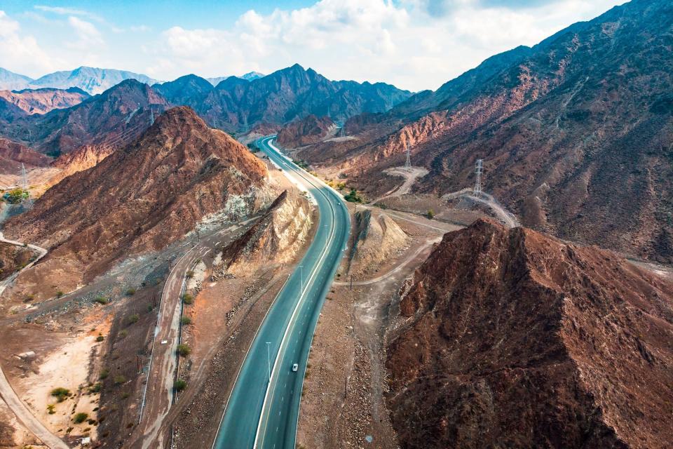 Extending for 430 miles through the UAE and Oman, the Hajar Mountains are the highest mountain range in the eastern Arabian peninsula.