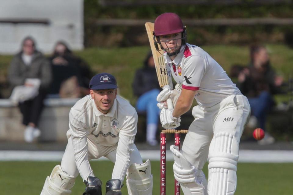 Eagley batsman Luca Doyle, in action as Blackrod wicketkeeper, Zak Burton, stays alert. Picture by Harry McGuire