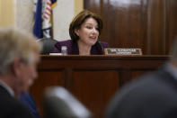 Senate Rules Committee Chair Amy Klobuchar, D-Minn., presides over a markup of the "For the People Act," which would expand access to voting and other voting reforms, at the Capitol in Washington, Tuesday, May 11, 2021. The bill was already passed by Democrats in the House. (AP Photo/J. Scott Applewhite)