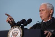 U.S. Vice President Pence delivers remarks to U.S. troops at a U.S. military facility at Erbil International Airport in Erbil, Iraq