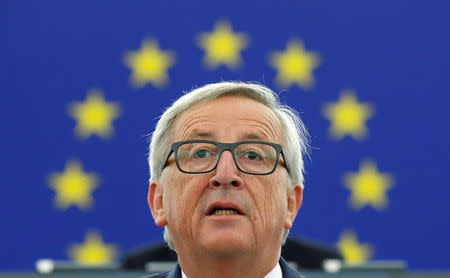 European Commission President Jean-Claude Juncker addresses the European Parliament during a debate on The State of the European Union in Strasbourg, France, September 13, 2017. REUTERS/Christian Hartmann