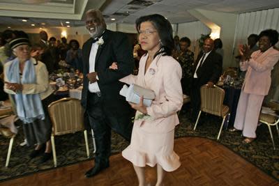 The Rev. Allen Paul Weaver Jr. and his wife Nettie Weaver enter a 2005 celebration of his 25th anniversary as pastor of Bethesda Baptist Church in New Rochelle.