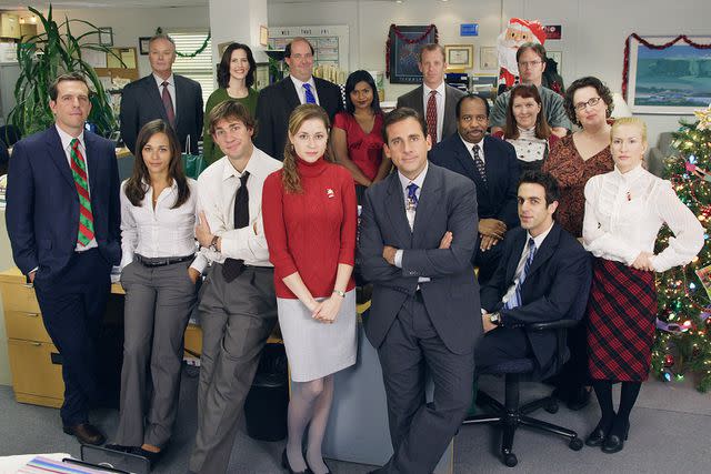 <p>Paul Drinkwater/NBCU Photo Bank/NBCUniversal/Getty</p> d Helms as Andy Bernard, Rashida Jones as Karen Filippelli, John Krasinski as Jim Halpert, Jenna Fischer as Pam Beesly, Steve Carell as Michael Scott, B.J. Novak as Ryan Howard, Phyllis Smith as Phyllis Lapin (back row l-r) Creed Bratton as Creed, Brian Baumgartner as Kevin Malone, Mindy Kaling as Kelly Kapoor, Paul Liberstein as Toby, Leslie David Baker as Stanley Hudson, Kate Flannery as Meredith Palmer, Rainn WIlson as Dwight Schrute, Angela Kinsey as Angela Martin in 'The Office'