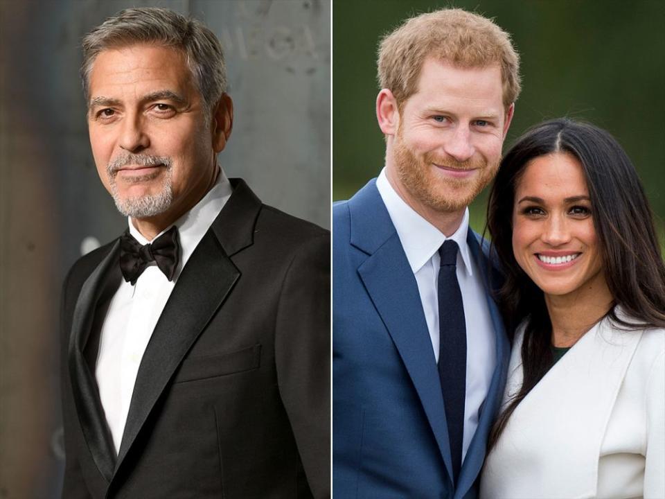 George Clooney; Prince Harry and Meghan Markle | Mike Marsland/Getty; Mark Cuthbert/UK Press via Getty