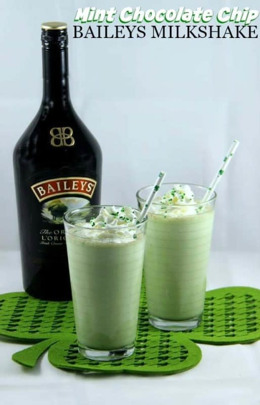 <p>Family Food and Travel</p><p>These adult milkshakes capture the green essence of the holiday so well!</p><p><strong>Get the recipe: <a href="https://familyfoodandtravel.com/mint-chocolate-chip-baileys-milkshake.html?fbclid=IwAR2lyc91t9n6JjWNt9NAwZ9YVMP_dNijk9MBi0aRkPhSjCUITjIV3e7Ouxc" rel="nofollow noopener" target="_blank" data-ylk="slk:Baileys Milkshake;elm:context_link;itc:0;sec:content-canvas" class="link rapid-noclick-resp">Baileys Milkshake</a></strong></p><p><strong>Related: <a href="https://parade.com/843324/jamielothridge/13-delicious-desserts-made-with-baileys-irish-cream/" rel="nofollow noopener" target="_blank" data-ylk="slk:Best Baileys Irish Cream Dessert Recipes;elm:context_link;itc:0;sec:content-canvas" class="link rapid-noclick-resp">Best Baileys Irish Cream Dessert Recipes</a></strong></p>