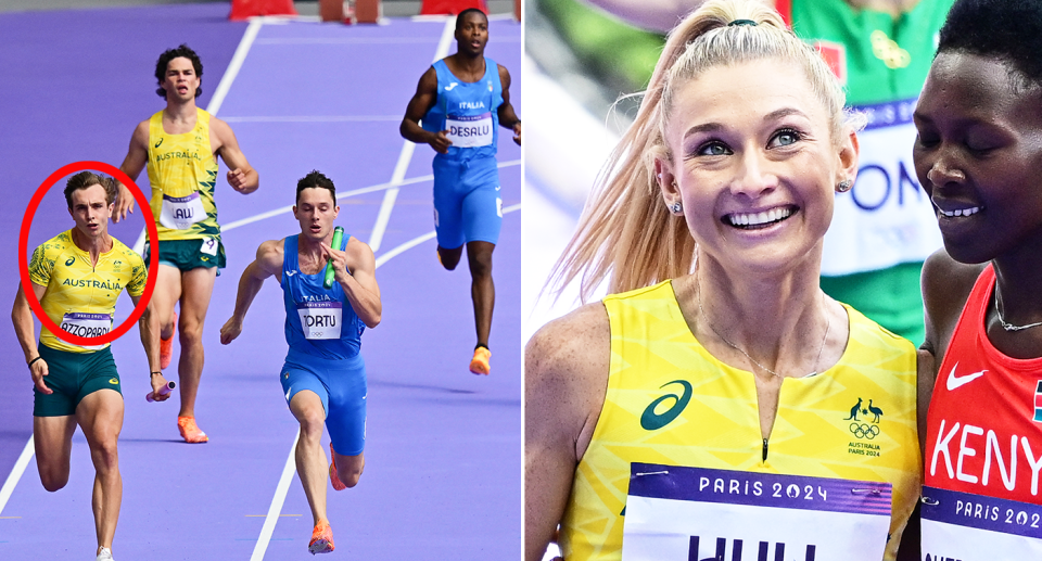 The Aussie men's 4x100m relay team missed out on a spot in the final despite breaking a national record as Jessica Hull set up a shot at gold after finishing second in her 1500m semi-final. Pic: Getty