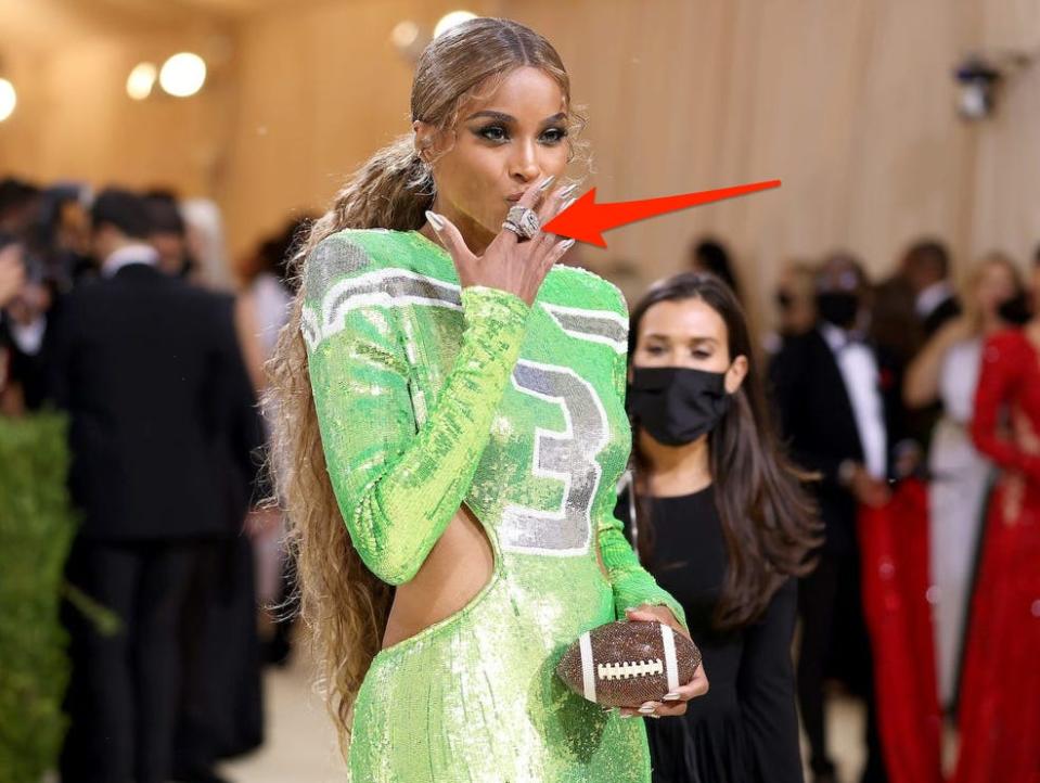 Ciara at the Met Gala wearing a Super Bowl ring